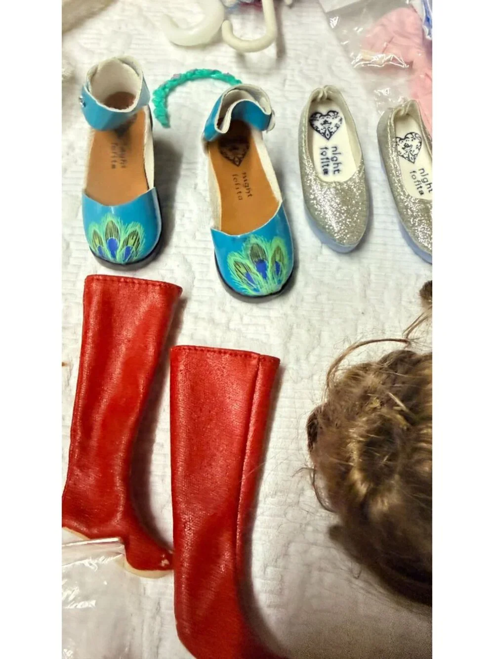 Vintage Doll Bear Clothing Accessories Wig Shoe Lot Various Sizes See Pics